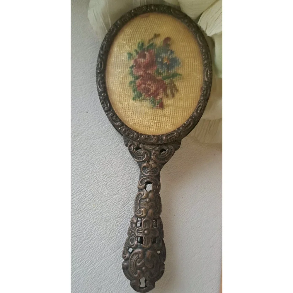 Vintage Miniature Floral French Ornate Petit Mirror 5